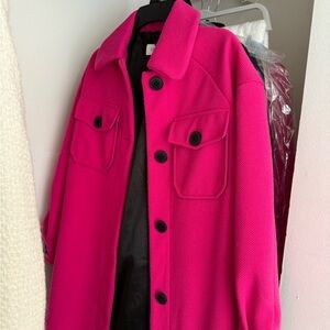 Calvin Klein Pink Oversized Jacket Coat Shirt Black Buttons Petite PXXS
